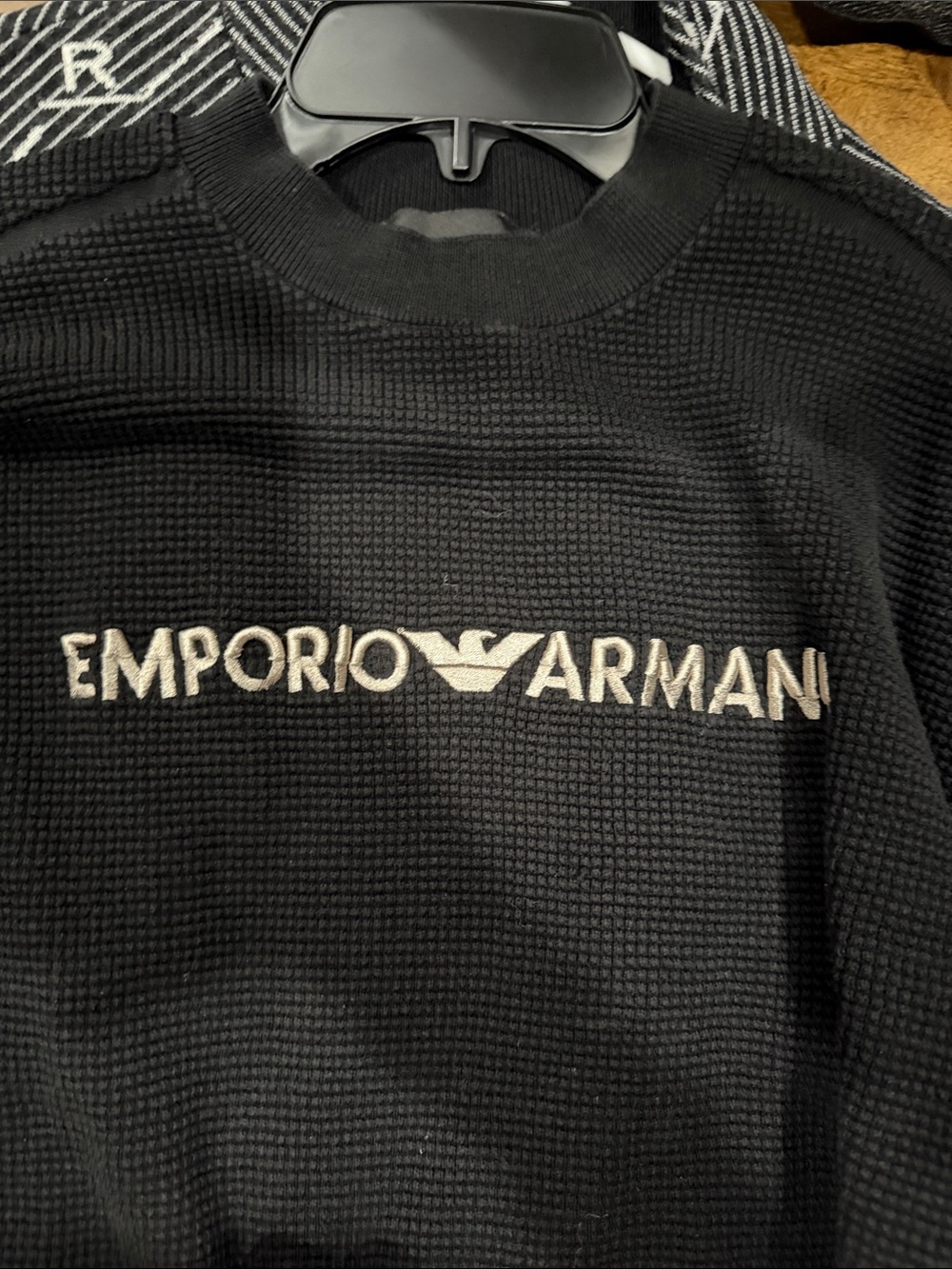 Emporio Armani Black Crewneck Sweater with White Logo authentic